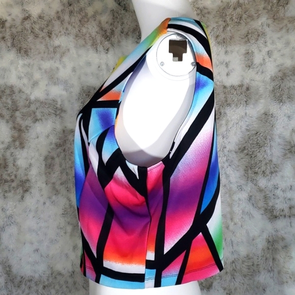 Bisou Bisou Beautiful Multicolor Stained Glass Placement Zip Front Top Size XL - Picture 3 of 12